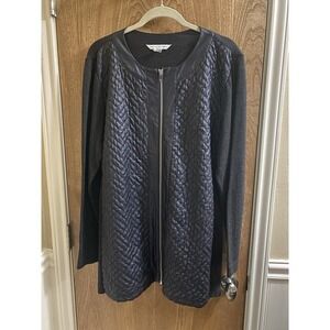 Peter Nygard Black Full Zip Faux Leather And Knit Long Jacket Women's Size XL